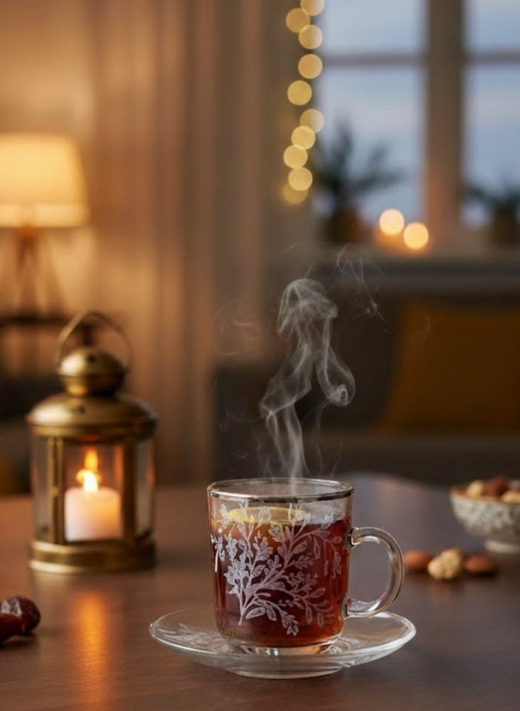 Premium Glass Tea Cup with Saucer Set – 6 Cups + 6 Saucers (12 Pcs) Heat-Resistant Tea Set for Daily & Festive Use - Image 2